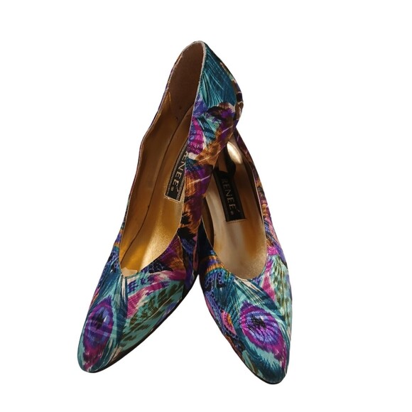 Vintage 90s J Renee Peacock Print Classic Multicolor Women's Pumps Size 7M - Picture 2 of 11